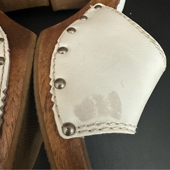 Bongo Stud Muffin Vintage Y2K White Leather and Wooden Open Toe Mules Size 9 - Picture 8 of 11